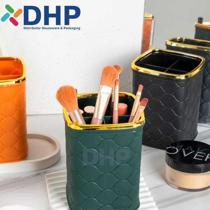 Beauty Box [SEGI] Tempat Kuas Makeup Premium PLASTIK Rak Kosmetik motif Kain sekat Tempat Pensil