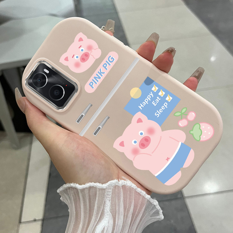 Casing Hp Untuk OPPO A36 A76 A96 4G Case Babi kecil berwarna pink Kesing silikon silicone doff Cesin