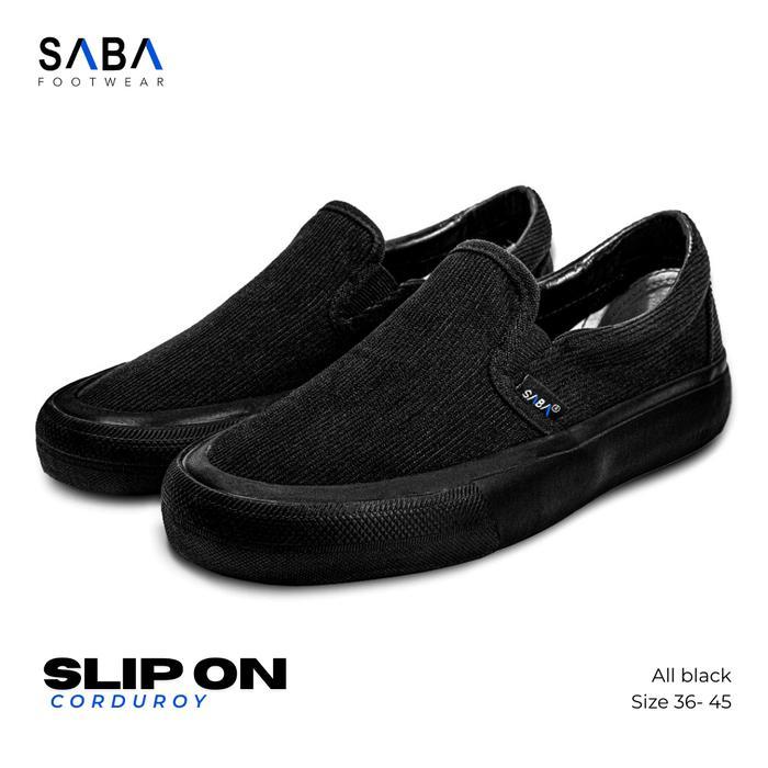 Aerostreet - Corduroy Slip On All Black - Sepatu Sneakers Sepatu Kasual Pria Sepatu Kasual Wanita