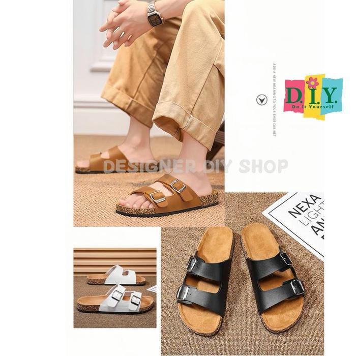 Aerostreet - Sandal Pria Birken Kulit Gesper High Qualitysendal Cowok Korea Retro Tali Selop Elegan