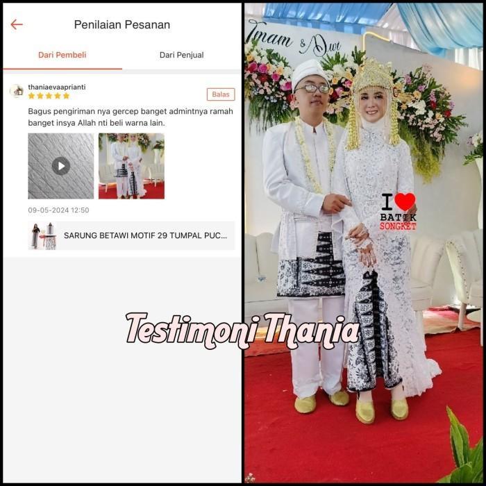 s7 SARUNG BETAWI MOTIF 29 PUCUK REBUNG KAIN BATIK HITAM PUTIH ABANG NONE