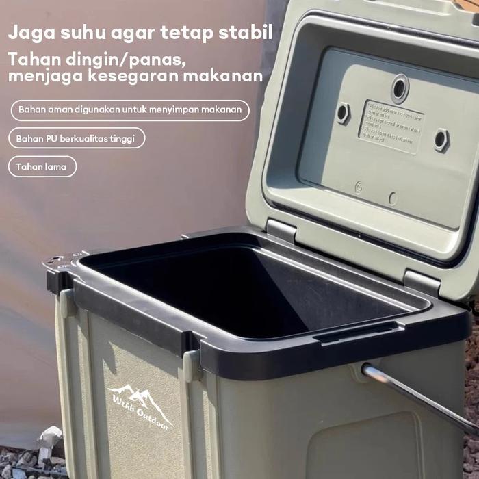 Wildjoy Camp Cooler Box 40L Pendingin Box Es Batu Tahan Lama Outdoor Camping Container Penyimpanan