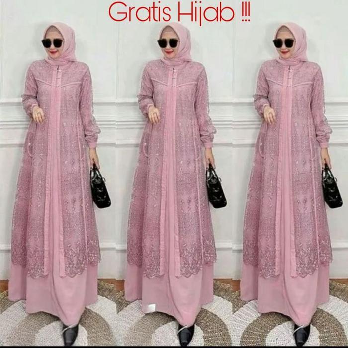 cnm Hayya Dress Set Hijab Bella square Set Hijab Gamis Hayya M L XL Fashion Muslim Wanita Baju Gamis