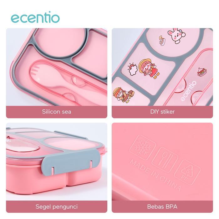 Ecentio 4Grid Kotak Makan Siang Dengan Botol Air Lunch Box Set 1100Ml