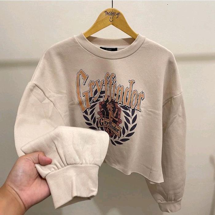 Gryffindor Sweater Crop Oversize Wanita Terkini Switer Croope Bahan Fleece
