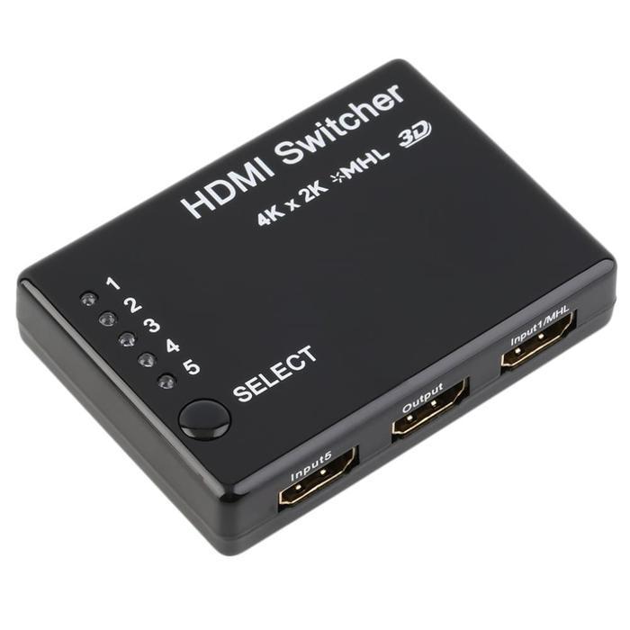 AVPRO HDMI Switcher 5 Port 4K X 2K MHL 3D With Remote - Black PREMIUM
