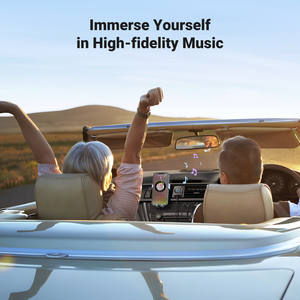 UGREEN Bluetooth 5.4 Car Receiver Adapter with Mics and Noise Cancellation, USB AUX Bluetooth