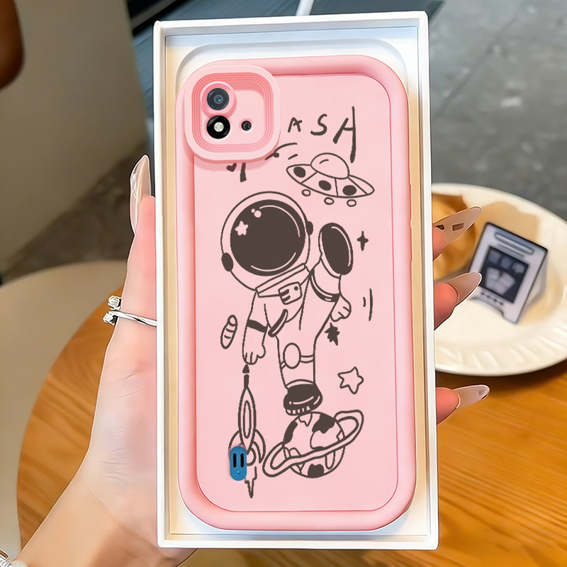 Casing Hp untuk Realme C20 C20A C11 2021 C11 2020 Case Astronot dan UFO Kasing silikon Cesing Anti g