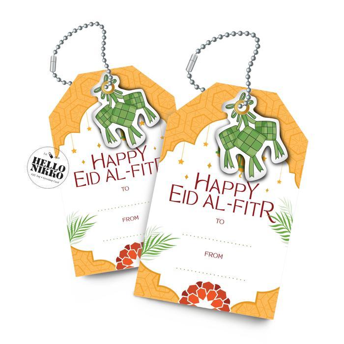 eid al fitr orange idul fitri gift hang tag kartu ucapan mubarak card