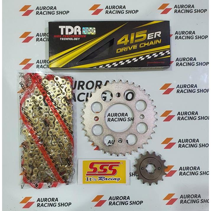 Gear Set Sss 415 Supra X 125 / Blade / Revo & Rantai Tdr 415 Er Gold
