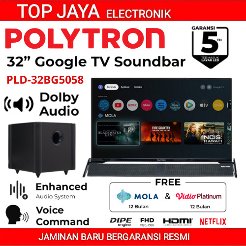 LED TV POLYTRON 32 INCH GOOGLE TV SOUNBAR BARU BERGARANSI RESMI