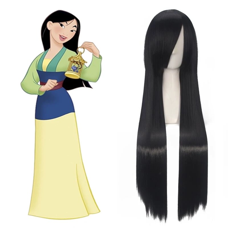 Anime Mulan Cosplay Wig 80Cm Black Long Straight Princess Women Girls Synthetic Hair Wigs