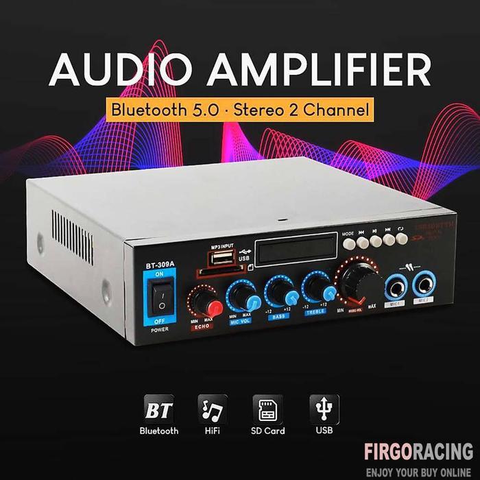 Power Audio Amplifier Bluetooth 5.0 Stereo 2 Channel - BT-309A - Black