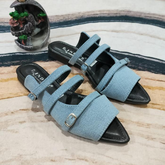 Donatello - Sepatu Sandal Wanita Slip On Mules On Denim Denim