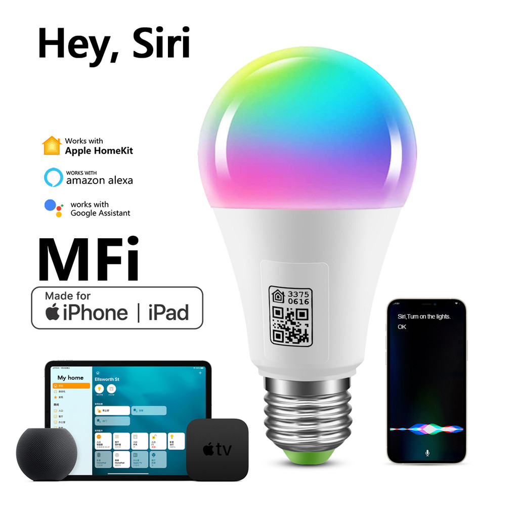 MFI Certified Homekit LED Smart Wifi Light Bulb E27 Smart Lamp Multicolour Dimmable LED Bulb Siri