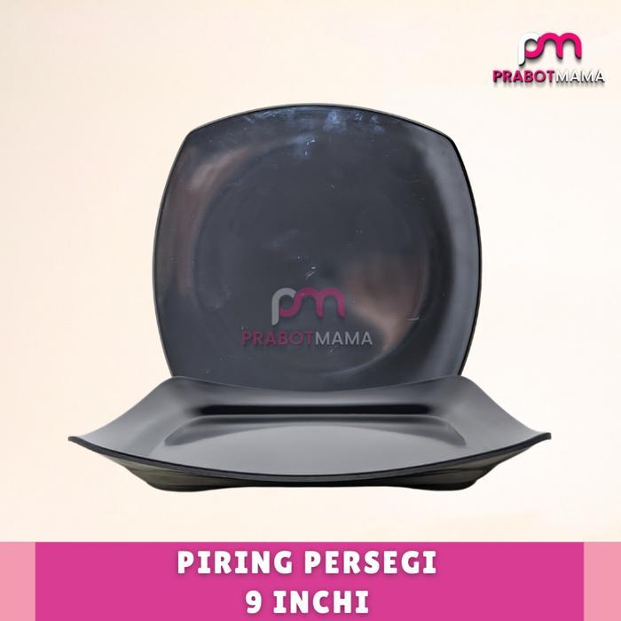 Piring Persegi Hitam 9 Inch - PRABOTMAMA / Piring Melamin Kotak Polos Tebal