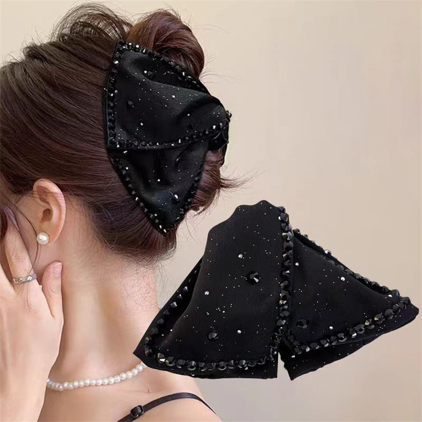 Elegant Large Rhinestones Bow Hair Claw Crab Pearls Hairpins Women Girls Sweet Hair Ornament Hair