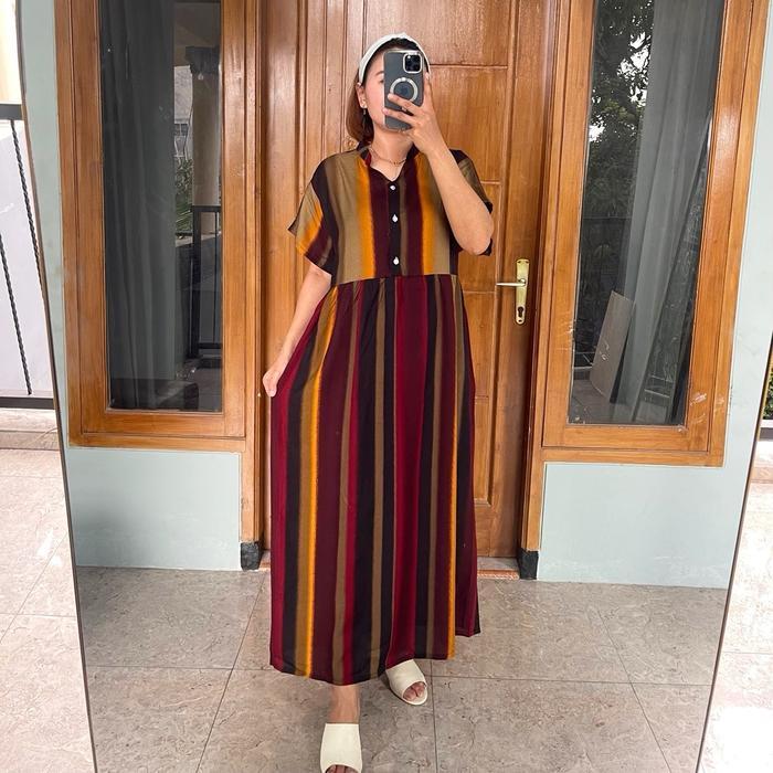 TERLARIS NEW ARIVAL DASTER KERAH SHANGHAI LD 120 KANCING RAYON BUSUI KATUN NYAMAN PANJANG DRESS