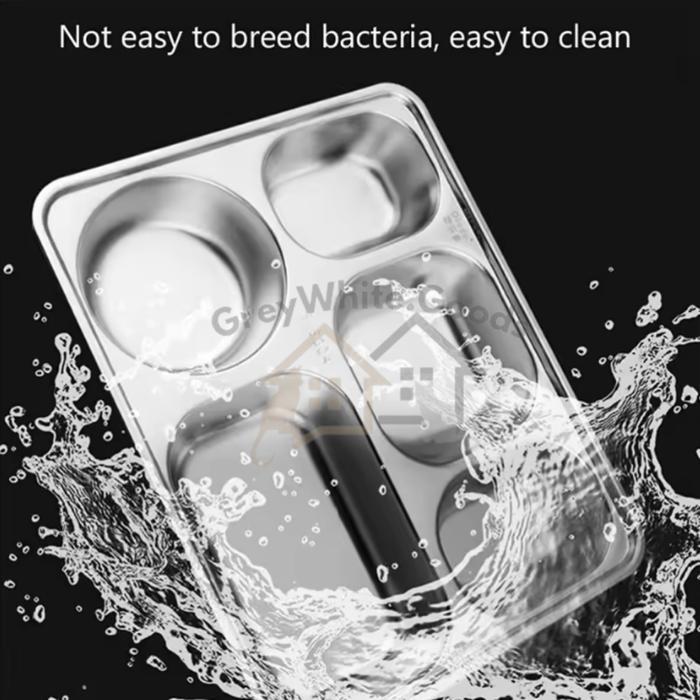 Food Tray 5 Sekat + Tutup Stainless 304 Nampan Makanan Ompreng 5 Sekat Kotak Makan Stainless