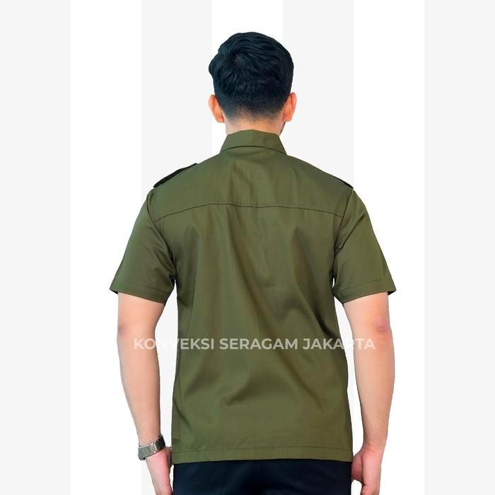 PDL Pendek Baju Kemeja Seragam Kerja Pakaian Dinas Lapangan Hijau Army Bordir
