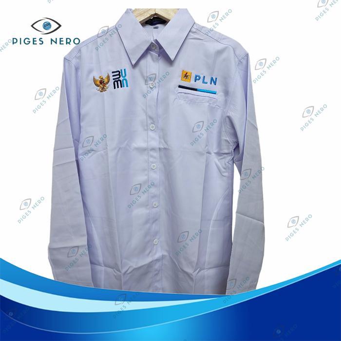 Kemeja PDH Wanita Logo BUMN - PLN Bordir Putih Lengan Panjang Slimfit