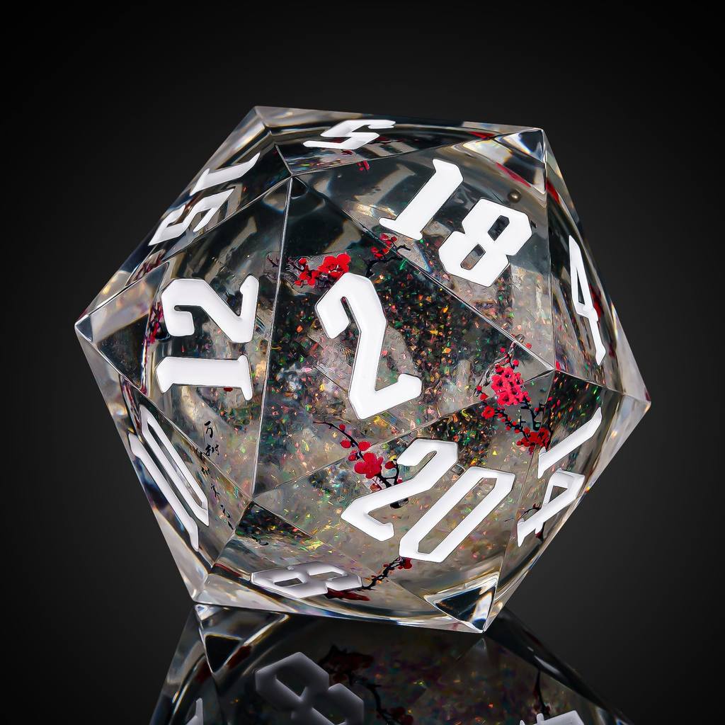 Cusdie 55MM D20 Sharp Edges Dice Plum Blossom Stickers 20 Sided Dice Quicksand D20 Polyhedral Dice