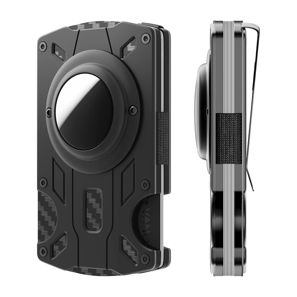 AirTag Wallet with Money Clip, Slim Wallet with AirTag Holder, Minimalist Wallet for Men, Carbon