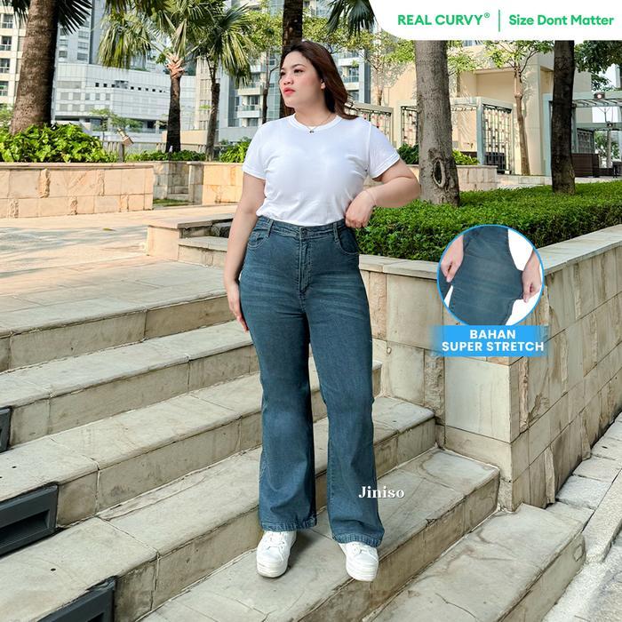JINISO REAL CURVY - 1402 JUMBO CUTBRAY BIG SIZE CELANA JEANS WANITA