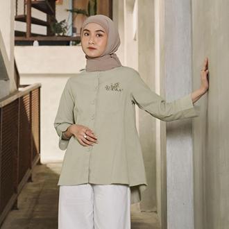 Giyomi Id - Camille Blouse/Kemeja Wanita/Kemeja Bahan Linen/Kemeja Atasan Wanita Baju Bunga Bordir