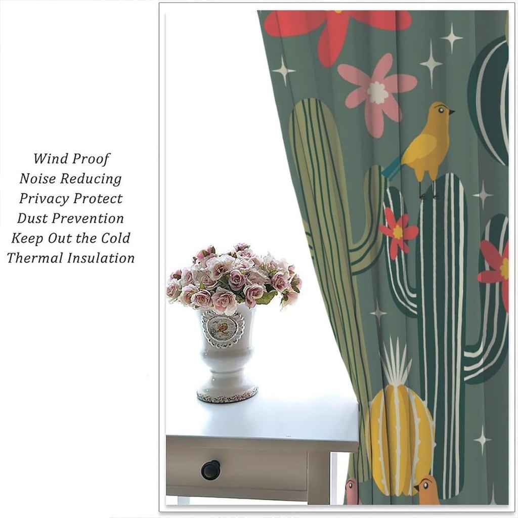 Cactus Curtains, Desert Cactus Pattern Desert Plants Window Drapes, for Boys Girls Living Room