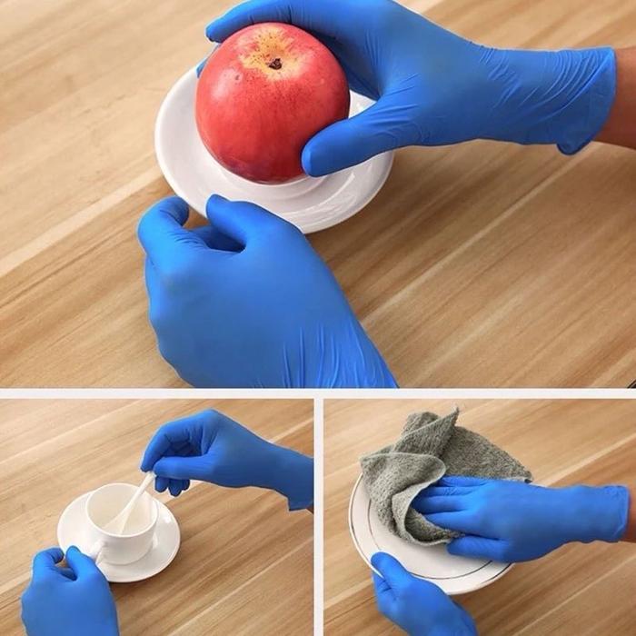 Sarung Tangan Lateks 100% Asli Bebas Serbuk Karet Nitril 100Pcs Elastis Nyaman Melindungi Tangan