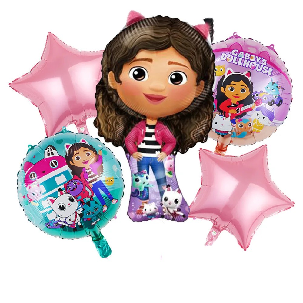 5Pcs Children'S Thday Party Decoration Gabby Doll House Theme Gabby Doll House Aluminum Balloon Set