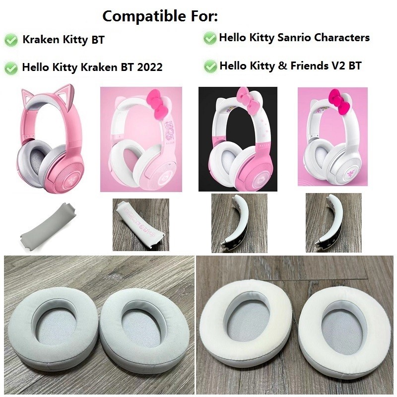Original Ear Pads For Razer Kraken Bt 2022/Kraken Kitty Bt/V2 Bt/Sanrio Headphones Replacement