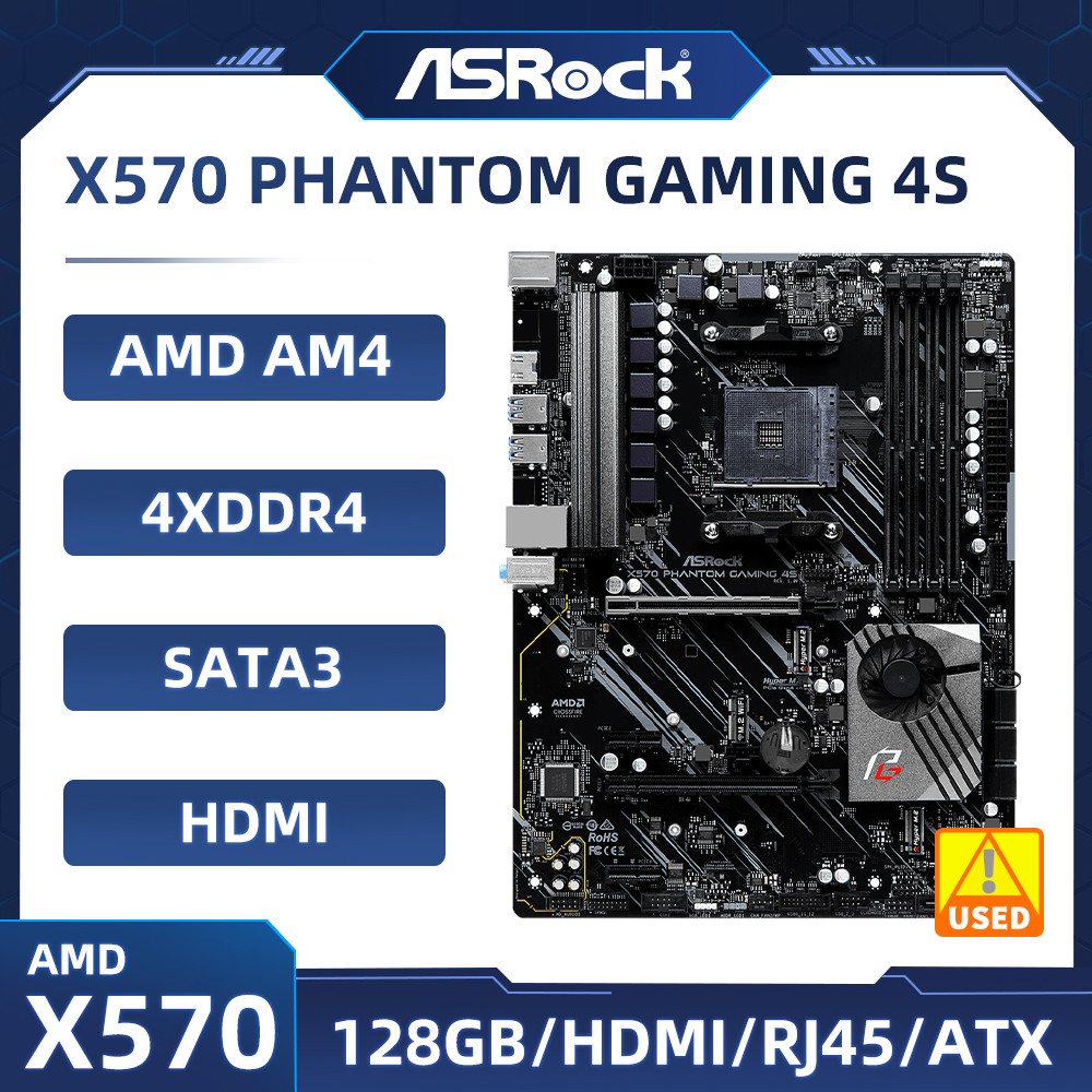 X570 Motherboard ASROCK X570 PHANTOM GAMING 4S AM4 4DDR4 128GB PCI-E 4.0 ATX For Ryzen 5600 4600G