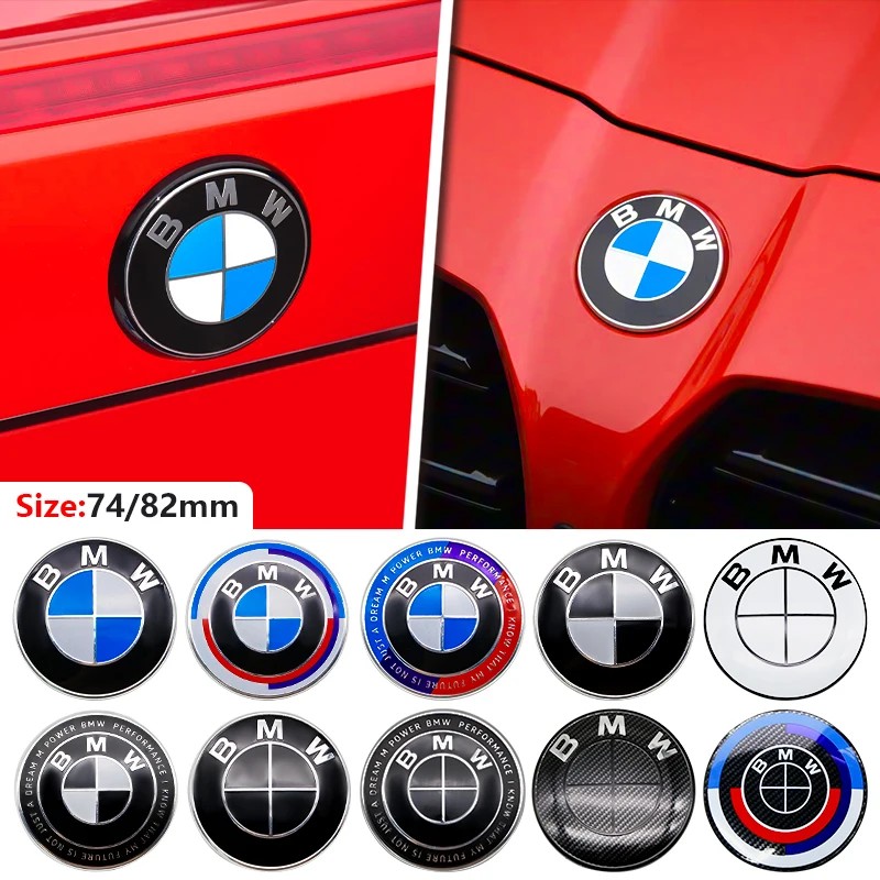 3D ABS 74mm 82mm BMW Car Front Bonnet Hood Emblem Logo Rear Trunk Badge Cover For BMW M Logo X1 X2