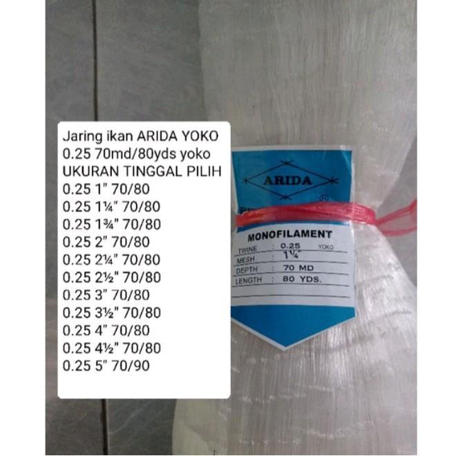 DISKON jaring ikan ARIDA 0.25 70md/80yds yoko ukuran 1 inch - 5 inchi jaring arida jaring ikan