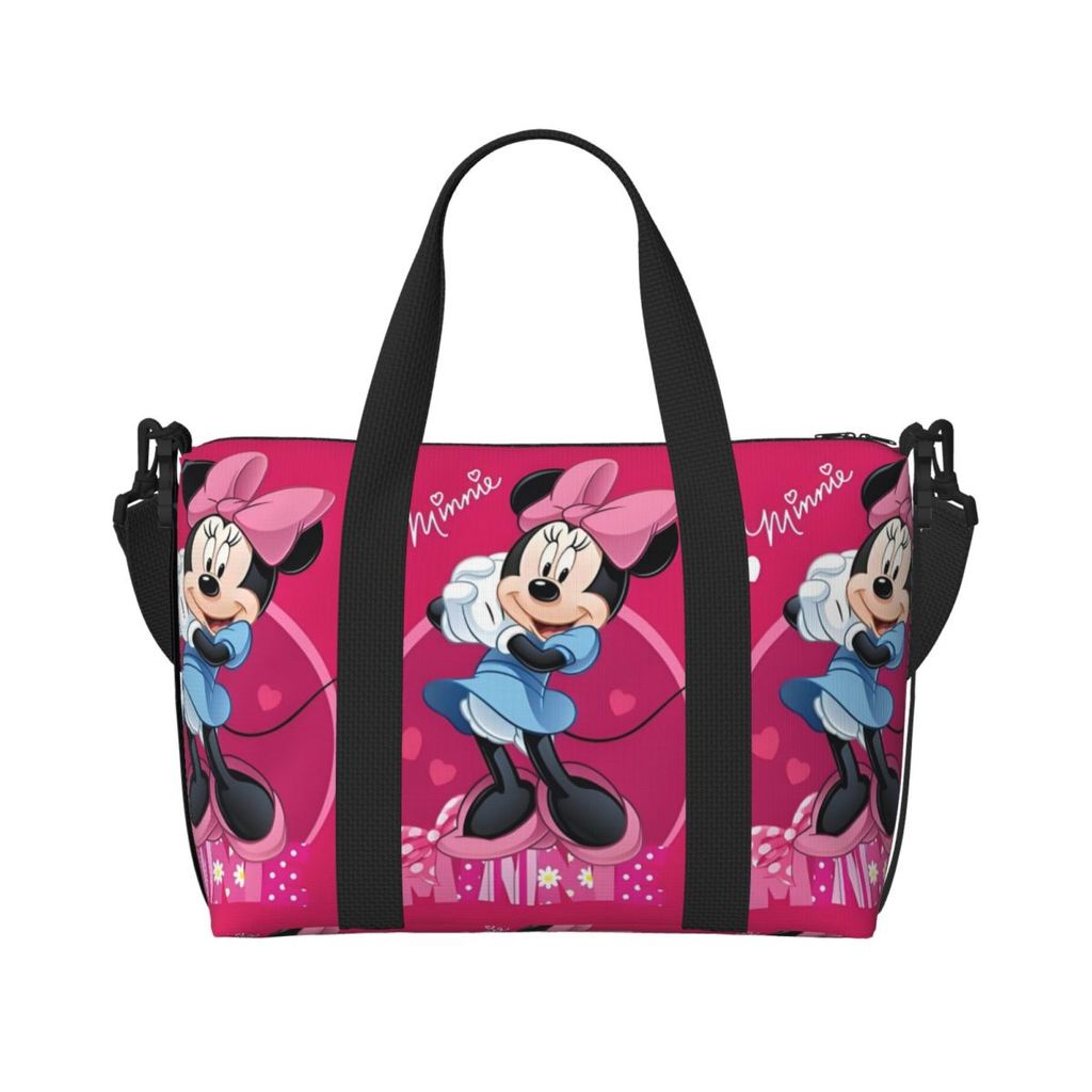 Custom Large Mickey Mouse Pink Minnie Tote Bag for Women Creative Design Shoulder Shopper Beach Gym