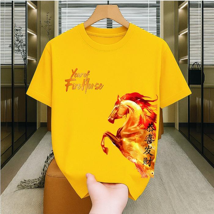10XL Kaos Wanita Pria Imlek Kuda Api 2026 Crew Neck Kaos Imlek Merah Kaos Pria Dan Wanita Kaos Merah