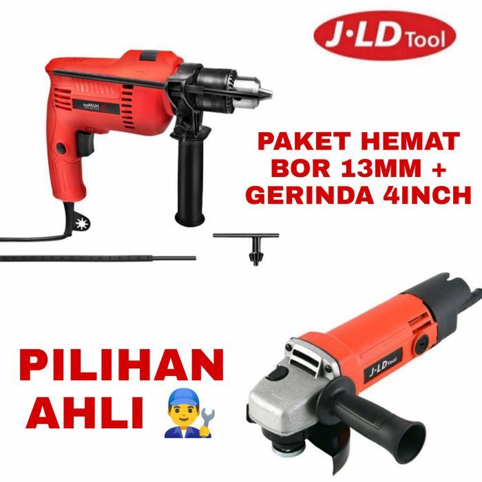 Paket 2In1 Jld Gerinda 4In + Mesin Bor 13Mm Hujia Hb2130 Carbonbrush Kayu Batu Bulat