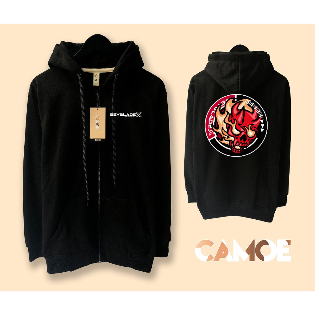 Jaket Hoodie Zipper Anime Beyblade X Gear Chip logo Hells Scythe