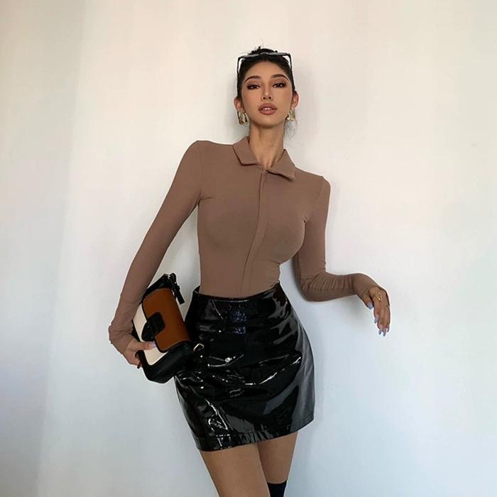 Best Seller Premium Zipper Long Sleeve Bodysuit 7030 (S/M/L/Xl) Original