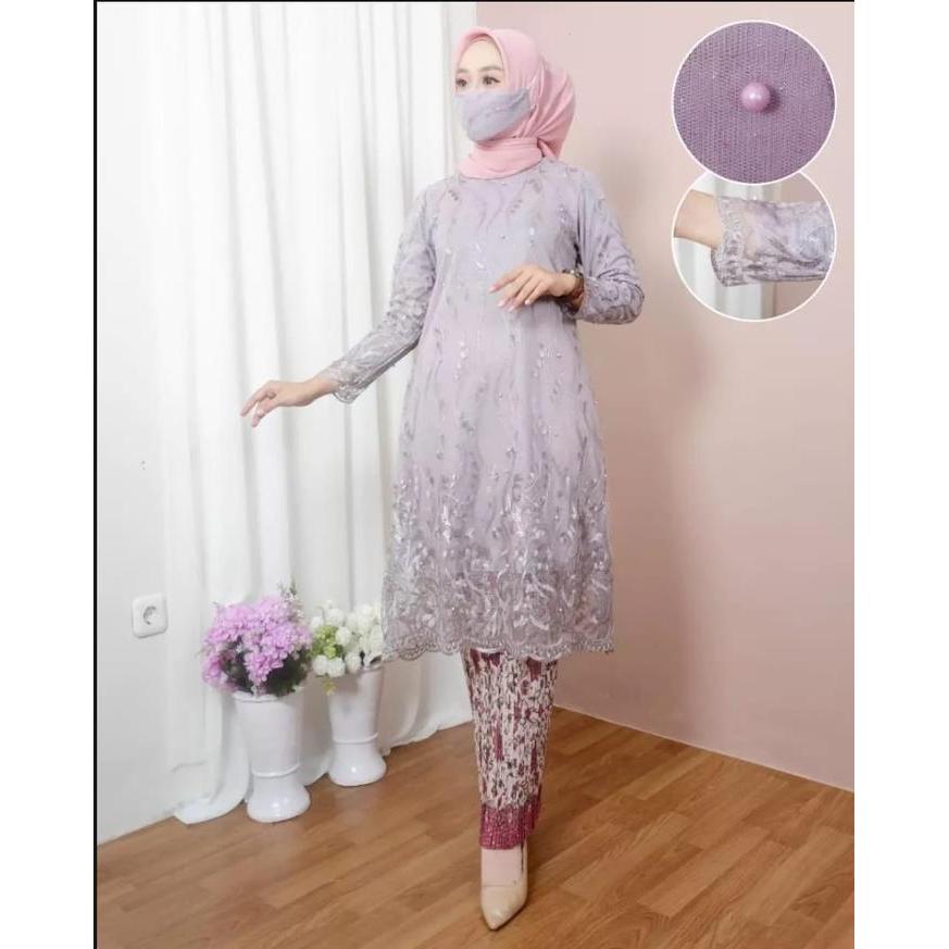 Setelan Kebaya Modern Tunik Tulle Bordir Ukuran Jumbo Ld 130//Setelan Kebaya Jumbo #Gratisongkir