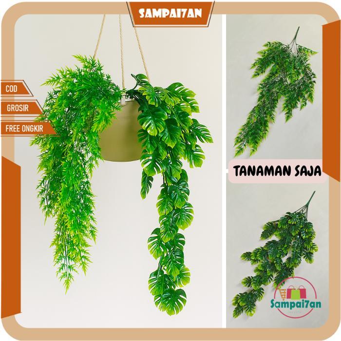 Tanaman Gantung Plastik Daun Pakis Monstera Dekorasi Dinding Aesthetic Artificial Leaf Pajangan Cafe