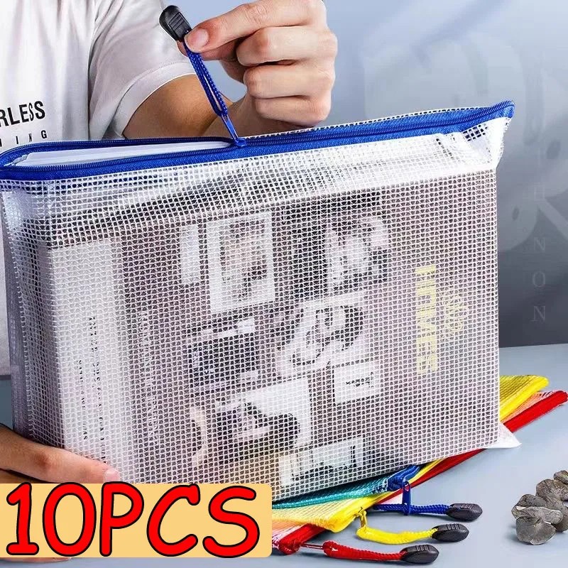 10 Pack Zipper Storage Bag Pouch Waterproof A3 A4 A5 PVC Mesh Zipper Bag for Files Toy Stationery