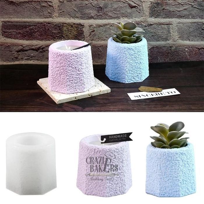 Cetakan Silikon Candle Jar Cup Succulent Flower Pot Rough Rock - Pot Bunga Motif Batu2 Karang