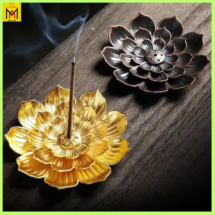 Tempat Dupa Stik Kuil Buddha Bentuk Bunga Lotus Perunggu 5 Lubang