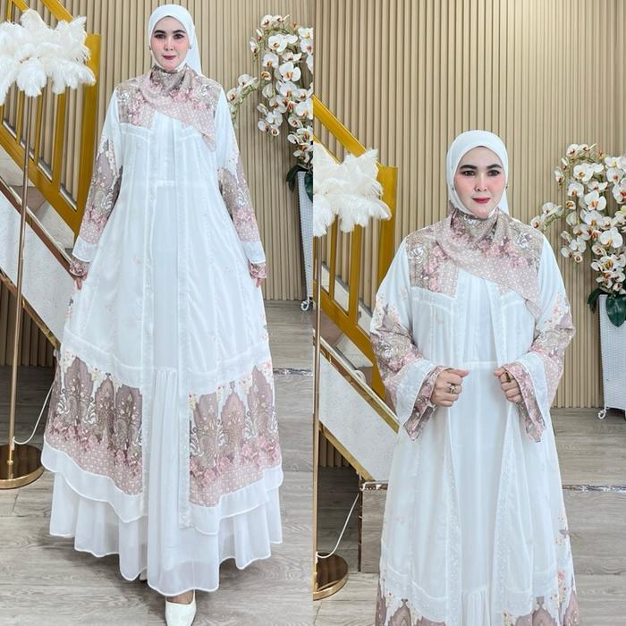 Humaira Syari KHAZANAH BLACK WHITESERIES Gamis Dress Abaya Ceruty Printing Premium Setelan Wanita