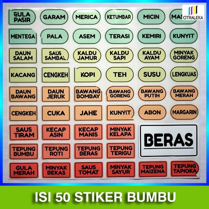 (dapat 50 pcs) Stiker set Bumbu Dapur Murah Waterproof anti Air stiker bumbu dapur Stiker dapur set