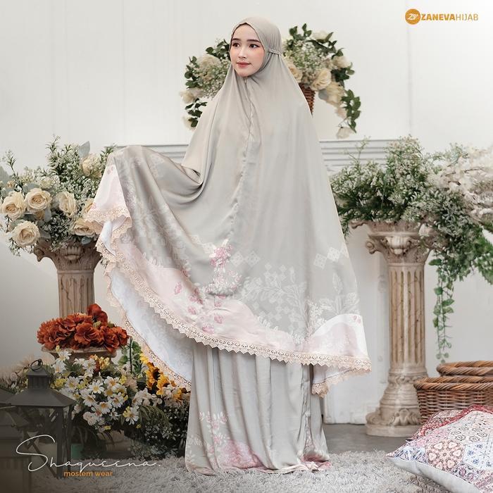 Zaneva Mukena Dewasa Motif Printing Premium Silk Muslim Renda Mewah Travel