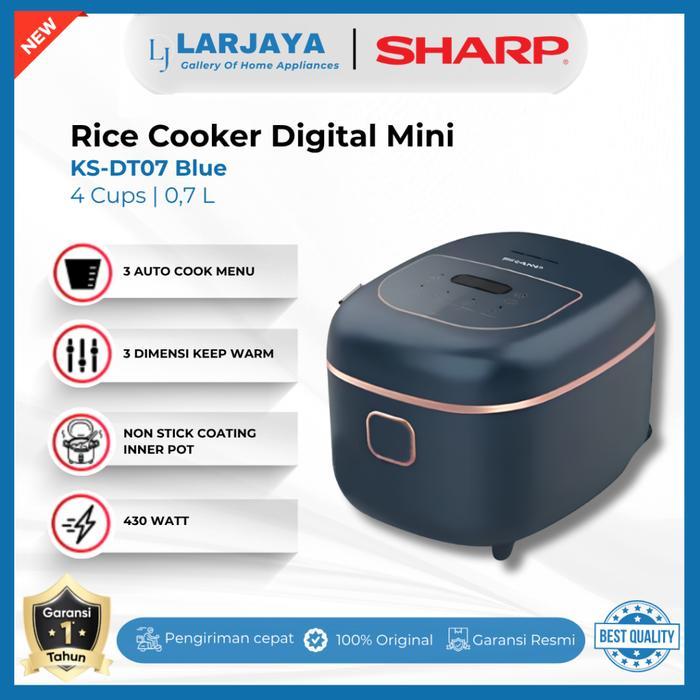 Sharp Rice Cooker Dgital Mini 0,7L Ks-Dt07-Blwh Dengan 3 Auto Cook Menu Garansi Resmi Terbaru 